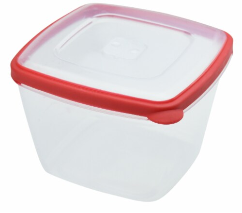 VM International Sqaure Food Storage Container with Lid - Clear/Red Perspective: front