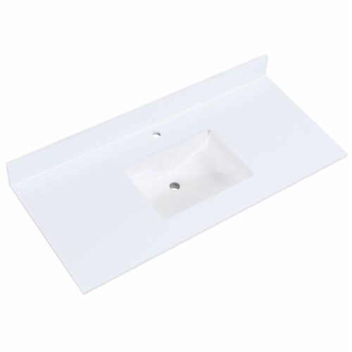 49 in. Composite Stone Single Basin Vanity Top in White with White ...