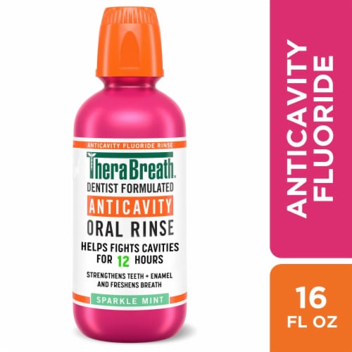 TheraBreath Healthy Smile Sparkle Mint Oral Rinse Perspective: front