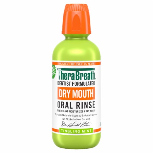TheraBreath® Tingling Mint Dry Mouth Oral Rinse Perspective: front