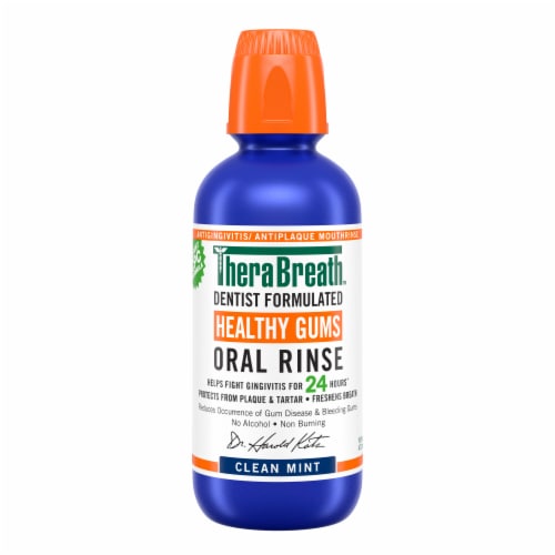 TheraBreath™ Mouthwash Healthy Gums Alcohol-Free Clean Mint Rinse Perspective: front