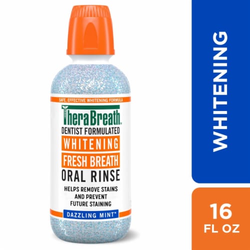 TheraBreath® Mouthwash Fresh Breath Whitening Alcohol-Free Citrus Mint Rinse Perspective: front