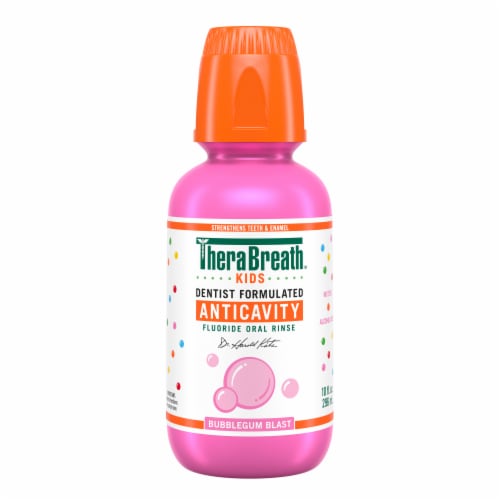 TheraBreath Kids Anticavity Fluoride Oral Rinse - Bubblegum Blast Perspective: front