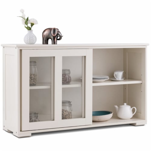 Costway Storage Cabinet Sideboard Buffet Cupboard Glass Sliding