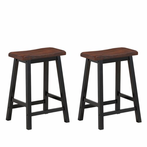 Gymax Set of 2 Bar Stools 24''H Saddle Seat Pub Chair Home Kitchen Dining Room Brown Perspective: front