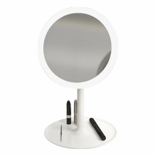 Fancy Bath Outlet LED Table Top Light Up Plastic Mirror in White Perspective: front
