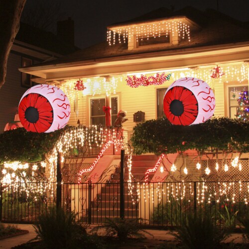 Costway 2 Pack 3 FT Halloween Inflatable Eyeballs w/ Air Blower & Red LED Lights Perspective: front