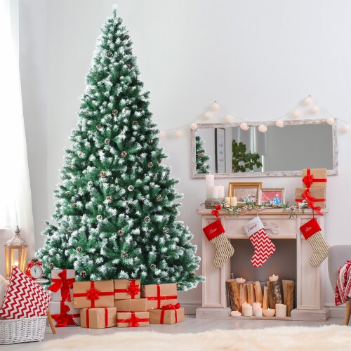 Costway 9ft Snow Flocked Hinged Christmas Tree w/ 2028 Branch Tips