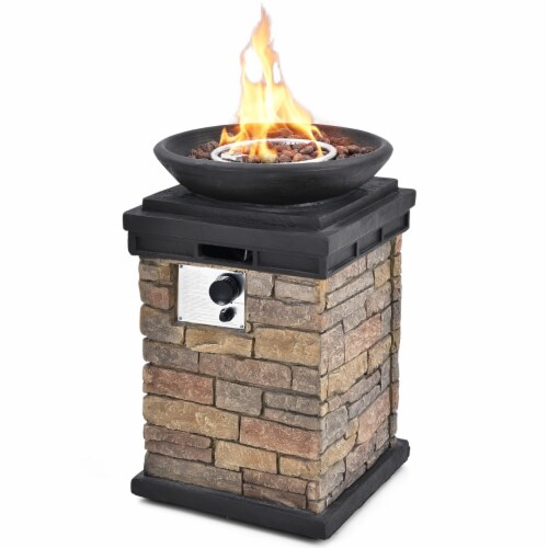 Patio Propane Burning Fire Bowl Column W/ Cover 40,000 BTU & Lava Rocks Perspective: front