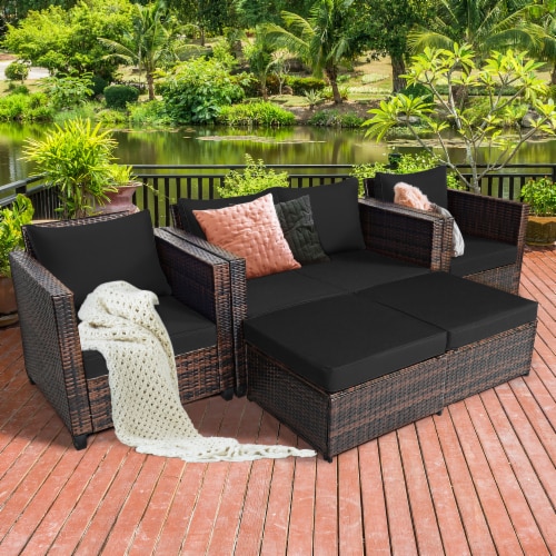 Costway 4 pc outdoor rattan furniture set loveseat sales sofa cushioned patio garden steel