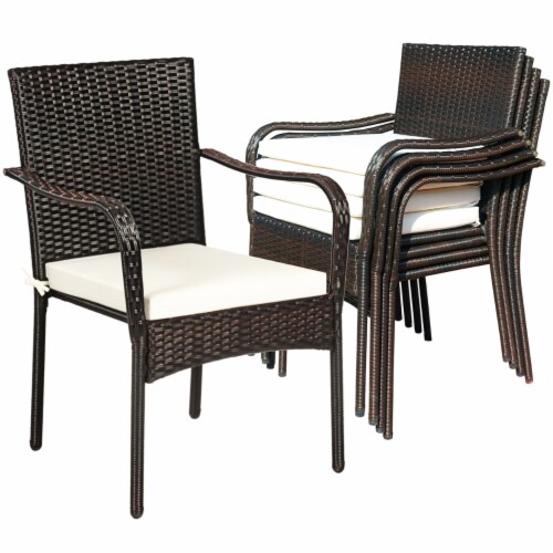 Costway Set of 4 Patio Rattan Dining Chair Stackable Cushioned