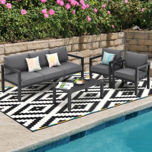 Costway 4Piece Outdoor Patio Furniture Set Sectional Sofa Set Coffee
