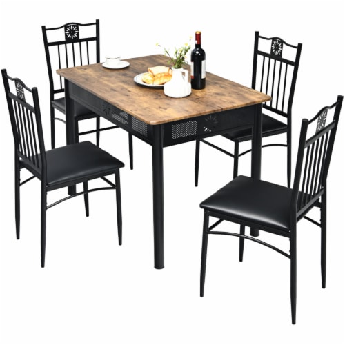 5PCS Dining Set Metal Table 4 Chairs Kitchen Breakfast Furniture Black 1 unit Kroger
