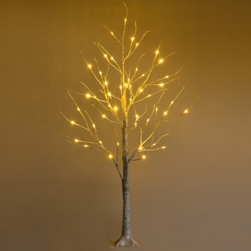 Costway 4ft Pre-lit White Twig Birch Tree for Christmas Holiday w/ 48 LED Lights Perspective: front
