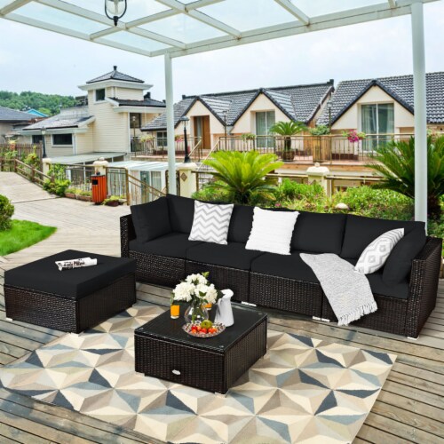 Black rattan outdoor corner sofa hotsell