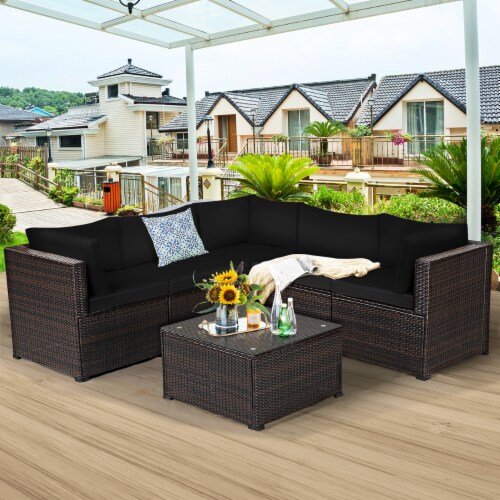 Costway 6PCS Rattan Patio Sectional Sofa Conversation Set Outdoor Black 1 unit Smith s Food and Drug