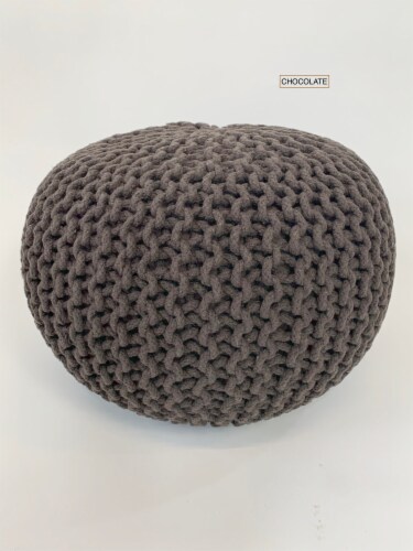 Chocolate 15 x17  Gum Drop 100% Cotton Knitted Round Pouf Ottoman Perspective: front