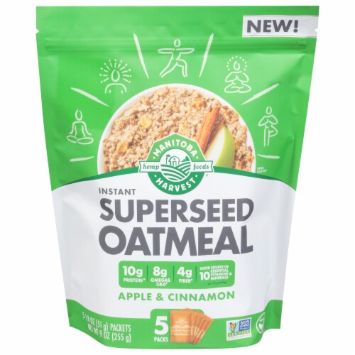 Manitoba Harvest Hemp Foods Apple & Cinnamon Instant Superseed Oatmeal Packets Perspective: front