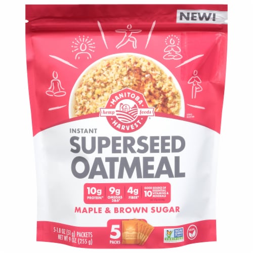 Manitoba Harvest® Hemp Foods Maple & Brown Sugar Instant Superseed Oatmeal Packets Perspective: front