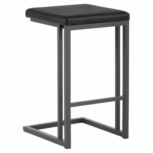 Sunpan Boone 26  Faux Leather Counter Stool in Black-Dark Gray (Set of 2) Perspective: front