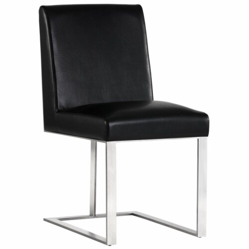 Sunpan Dean 20  Modern Leather Dining Chair in Stainless Steel/Cantina Black Perspective: front