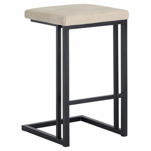 Sunpan Boone 26  Faux Leather and Steel Counter Stool in Cream-Black (Set of 2) Perspective: front