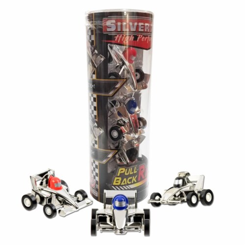 Aeromax PBR-S3 Pull Back Racer Car with Assorted Designs, Silver - Pack of 3 Perspective: front