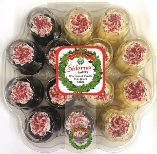 Siderno Bakery Chocolate & Vanilla Holiday Mini Bundt Cakes Perspective: front