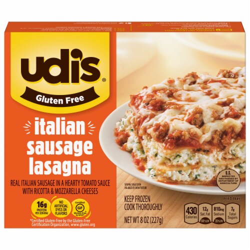 Udi's Gluten Free Italian Sausage Lasagna Frozen Meal Perspective: front