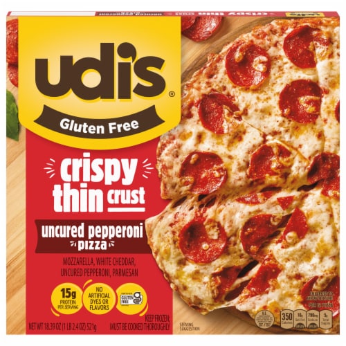 Udi's Gluten Free Crispy Thin Crust Pepperoni Frozen Pizza Perspective: front