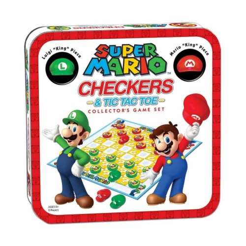 USAopoly Super Mario Vs Luigi Checkers And Tic Tac Toe Game Set Perspective: front