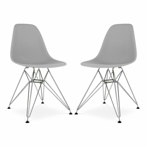 Aron Living Tower 17  Plastic and Chrome Steel Dining Chairs in Gray (Set of 2) Perspective: front