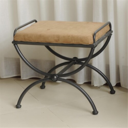 International Caravan Iron Upholstered Vanity Stool
