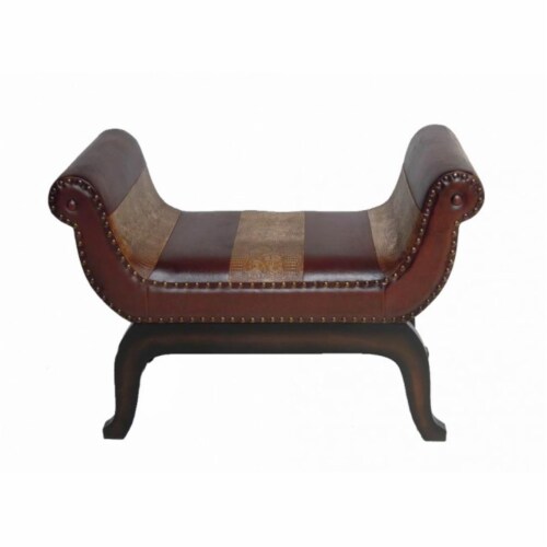 International Caravan YWLF 2326 MX Faux Leather Vanity Stool Mixed Patch Work 1 Fred Meyer