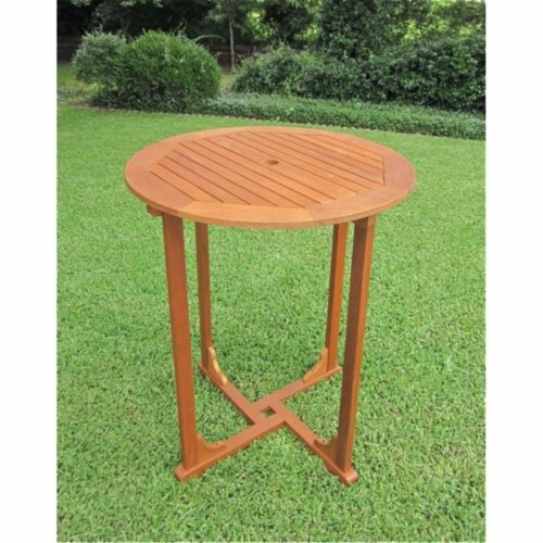 International Caravan  Royal Tahiti Outdoor Wood Bar Height Round Table Perspective: front