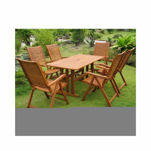 International Caravan RE-07-PC-102-6CH Royal Tahiti Granada Patio Set, Stain - Set of 7 Perspective: front