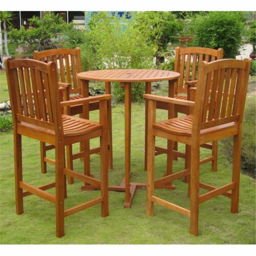 International Caravan  Albacete Bar Height Table Group&#44; Brown Stain - Set of 5 Perspective: front