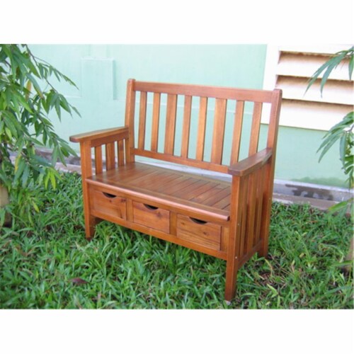 International Caravan 3-Drawer Acacia Bench w/Arms