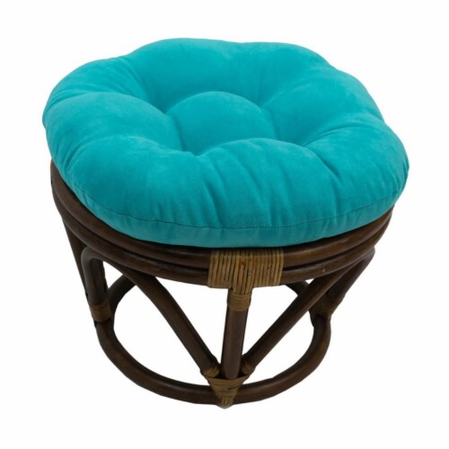 International Caravan 3301-MS-AB Rattan Ottoman with Micro Suede Cushion, Aqua Blue Perspective: front