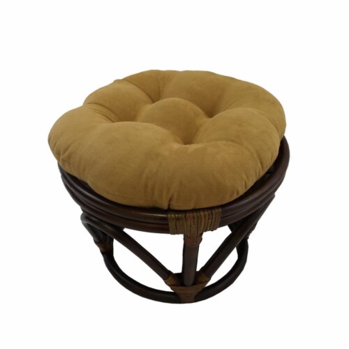 International Caravan 3301-MS-CM Rattan Ottoman with Micro Suede Cushion, Camel Perspective: front
