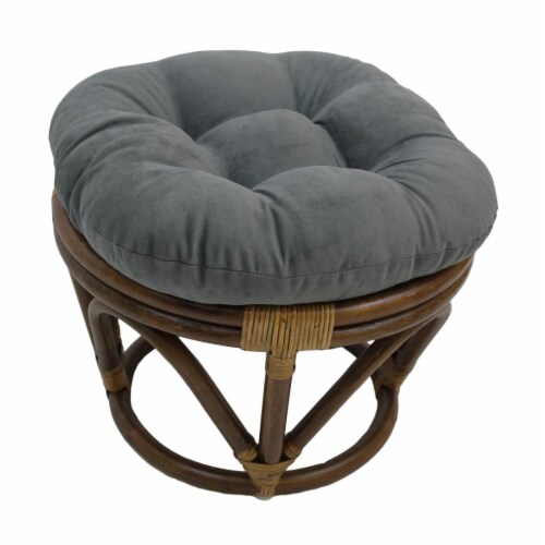 International Caravan 3301-MS-GY Rattan Ottoman with Micro Suede Cushion, Grey Perspective: front