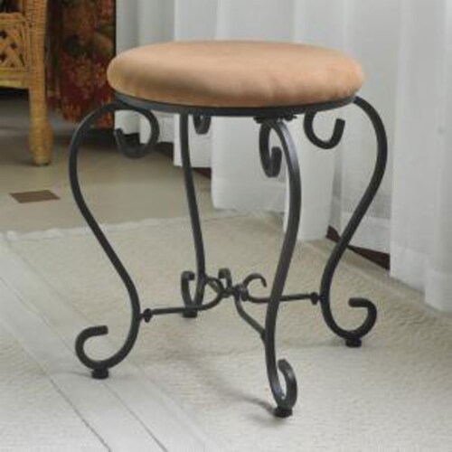 Round Iron Vanity Stool With Cushion -Saddle Brown Perspective: front