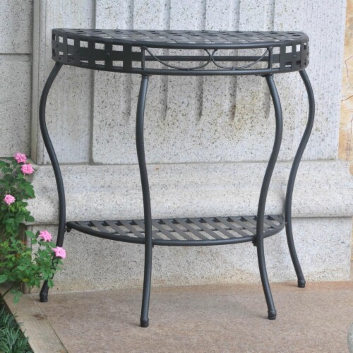 International Caravan Santa Fe Iron Nailhead 2-Tier Half Moon Table International Caravan Santa Fe Iron Nailhead 2-Tier Half Moon Table