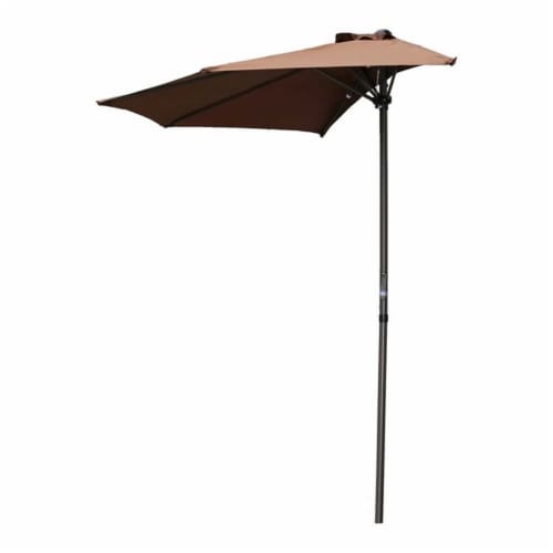 International Caravan YF-1147-2.7M-CH 9 ft. Half Round Wall Hugger Umbrella, Chocolate Perspective: front