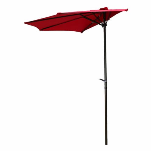 International Caravan YF-1147-2.7M-RR 9 ft. Half Round Wall Hugger Umbrella, Ruby Red Perspective: front