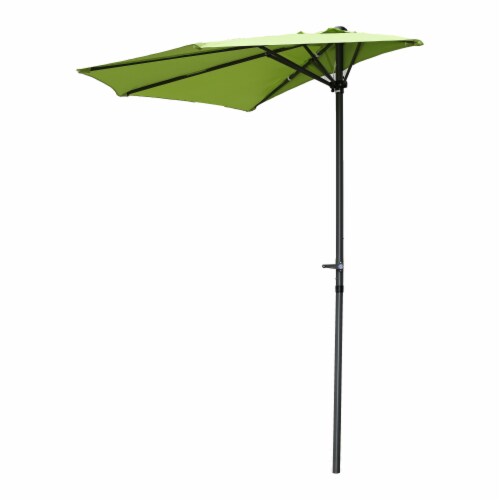 International Caravan YF-1147-2.7M-GG 9 ft. Half Round Wall Hugger Umbrella, Grass Green Perspective: front