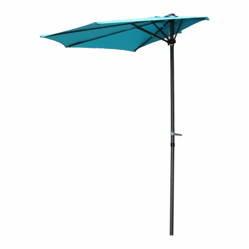 International Caravan YF-1147-2.7M-AB 9 ft. Half Round Wall Hugger Umbrella, Aqua Blue Perspective: front