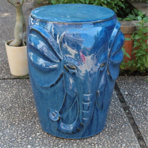 International Caravan Wild Elephant Drum Ceramic Garden Stool International Caravan Wild Elephant Drum Ceramic Garden Stool
