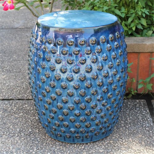 International Caravan Perforated Drum Ceramic Garden Stool International Caravan Perforated Drum Ceramic Garden Stool
