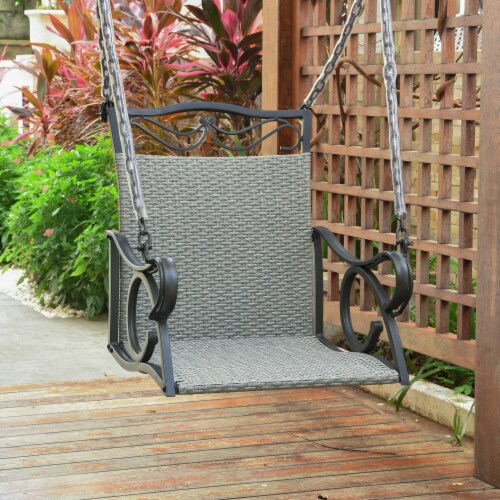 Valencia Resin Wicker/ Steel Hanging Chair Swing - Grey Perspective: front